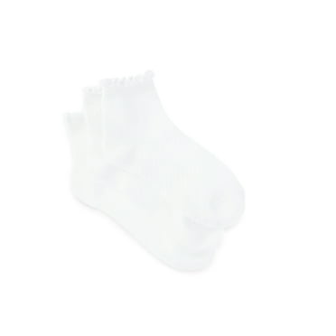 Wonder Nation Girls' Textured Lettuce Edge Ankle Socks, 3-Pack, Sizes S-L