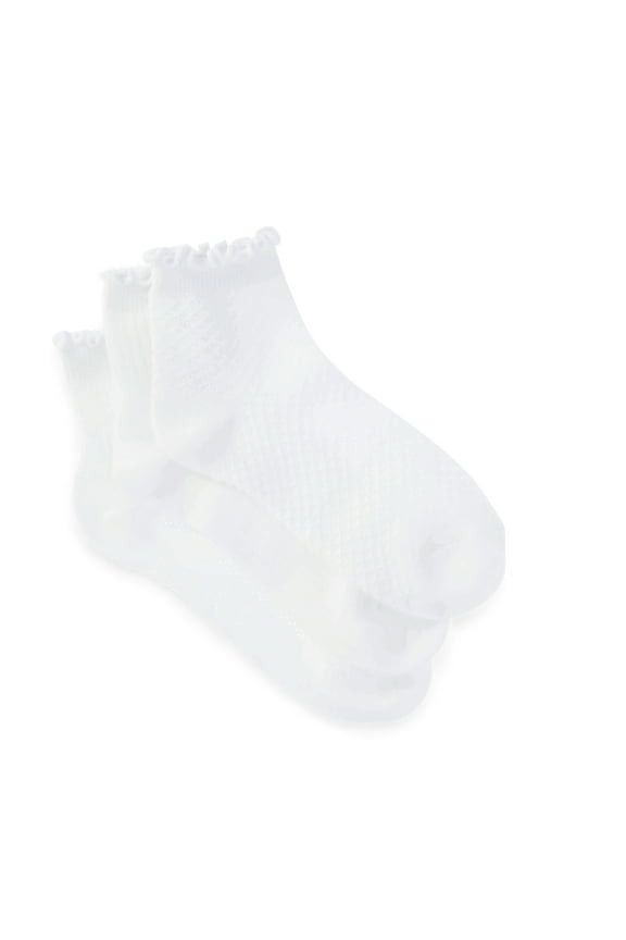 Girls' Textured Lettuce Edge Ankle Socks, 3-Pack, Sizes S-L