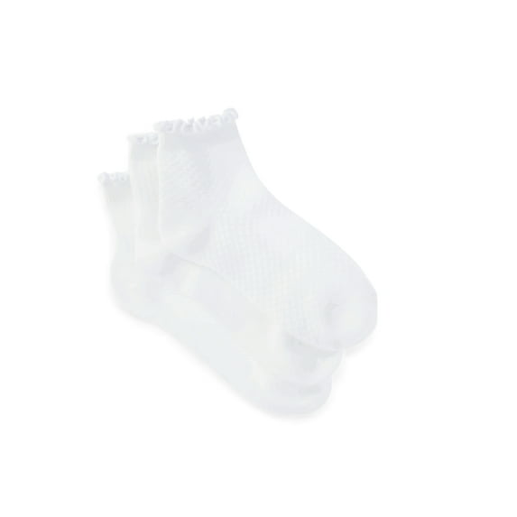 Wonder Nation Girls' Textured Lettuce Edge Ankle Socks, 3-Pack, Sizes S-L