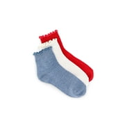 Wonder Nation Girls' Textured Lettuce Edge Ankle Socks, 3-Pack, Sizes S-L