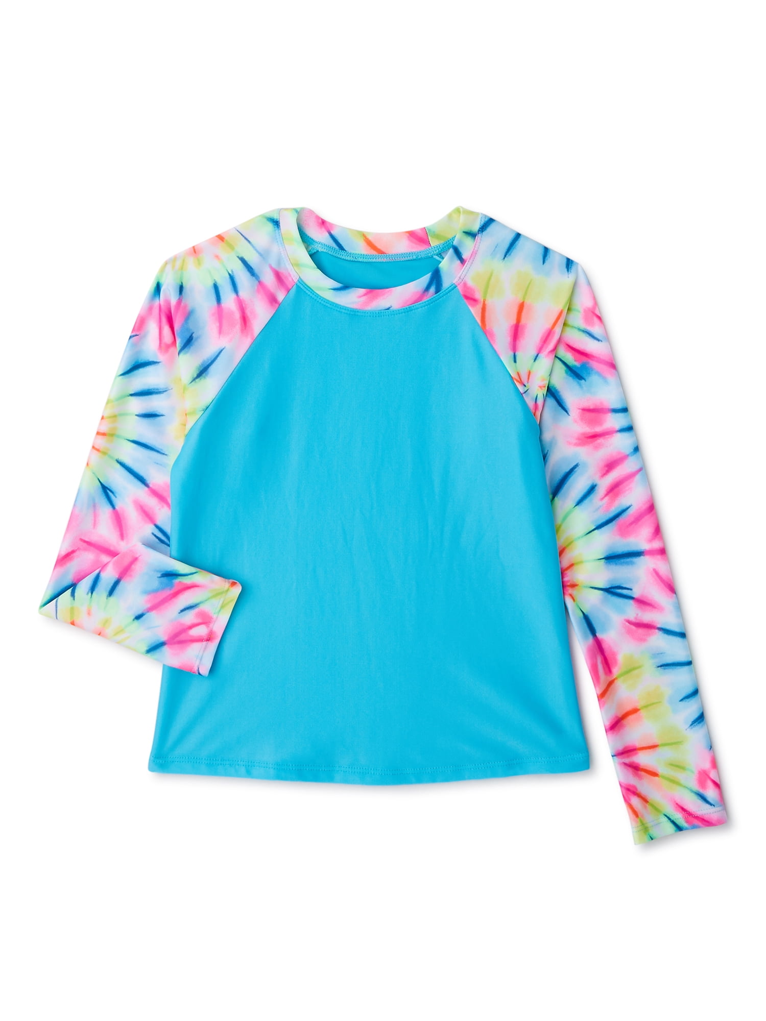 Wonder Nation Girls Tie Dye Long Sleeve Rash Guard, Sizes 418 & Plus