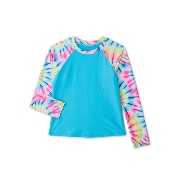 Wonder Nation Girls Tie Dye Long Sleeve Rash Guard, Sizes 4-18 & Plus