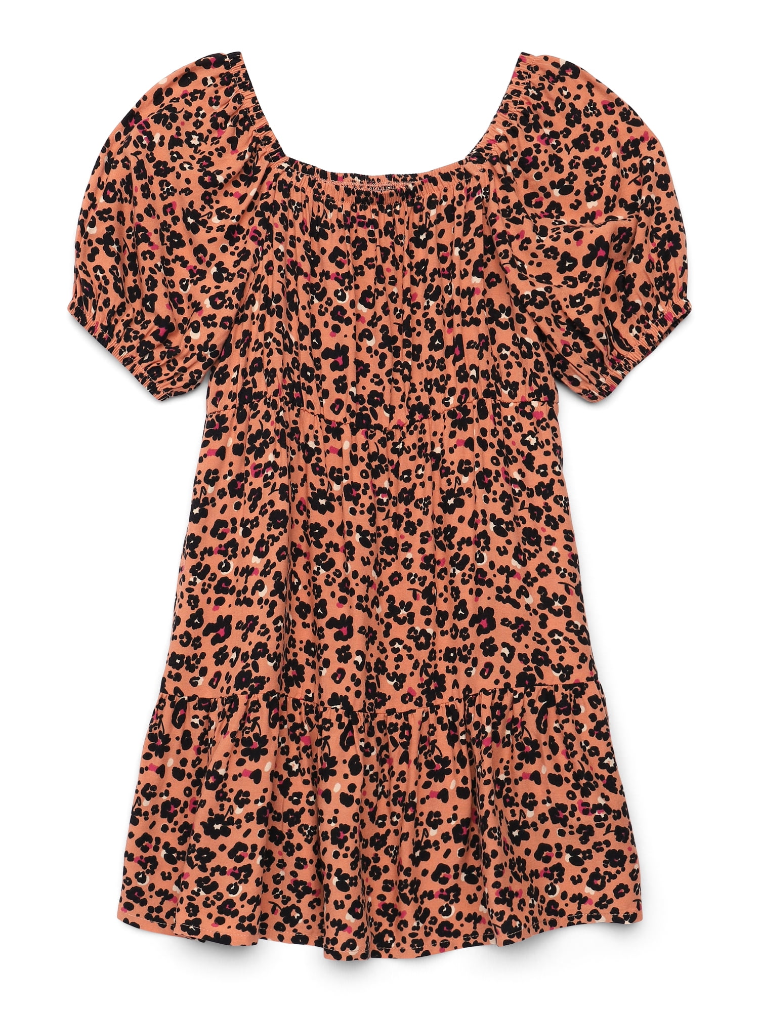Wonder Nation Girls Tiered Dress with Puff Sleeves, Sizes 4-18 & Plus