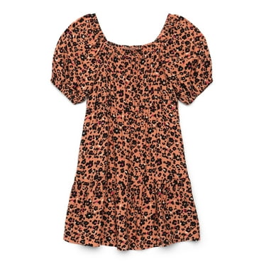 Wonder Nation Girls Tiered Dress with Puff Sleeves, Sizes 4-18 & Plus