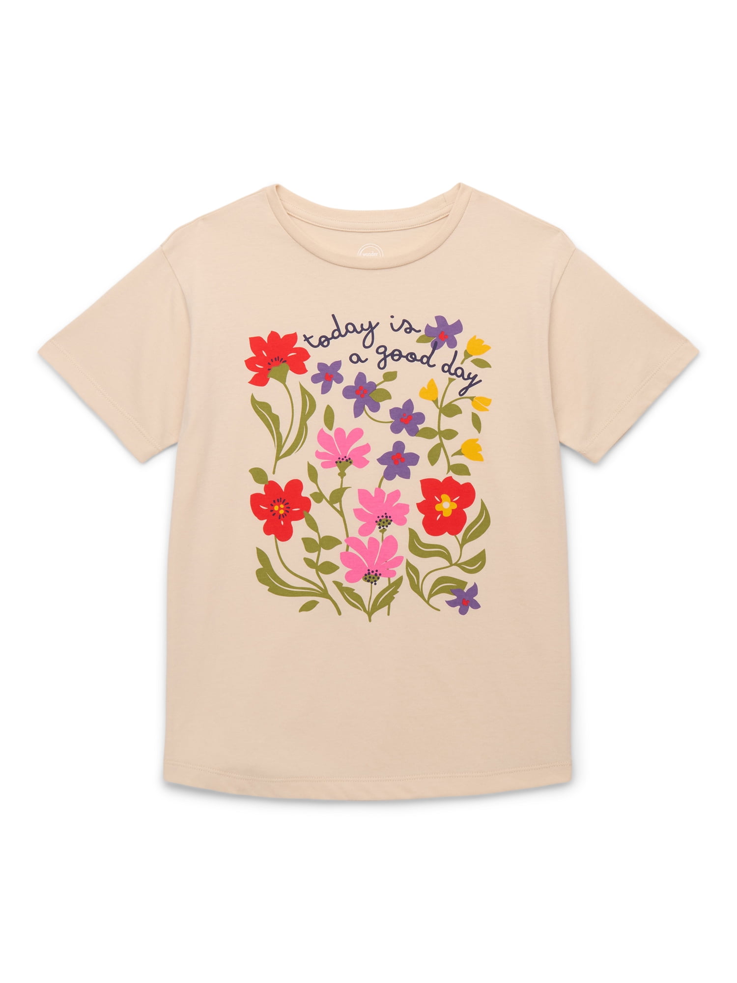Wonder Nation Girls Today is a Good Day Graphic Tee with Short Sleeves, Sizes 4-18