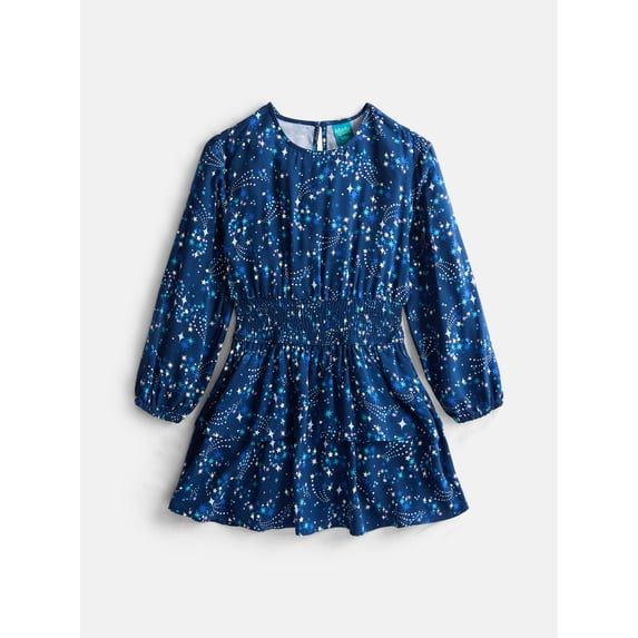 Wonder Nation Girls Smocked Tiered Dress with Long Sleeves, Size 4-18 & Plus