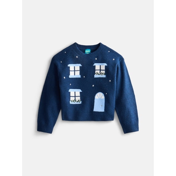 Wonder Nation Girls Home Crewneck Sweater, Sizes 4-18