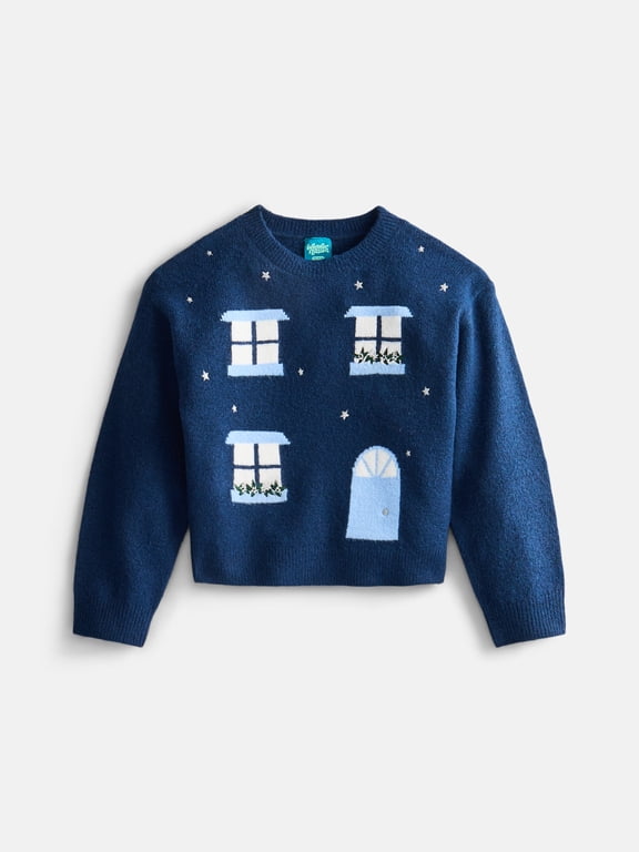 Girls Home Crewneck Sweater, Sizes 4-18