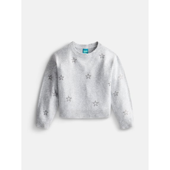 Wonder Nation Girls Rhinestone Star Crewneck Sweater, Sizes 4-18