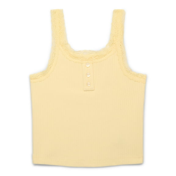 Wonder Nation Tween Girls Henley Tank Top with Lace Trim, Sizes 4-18