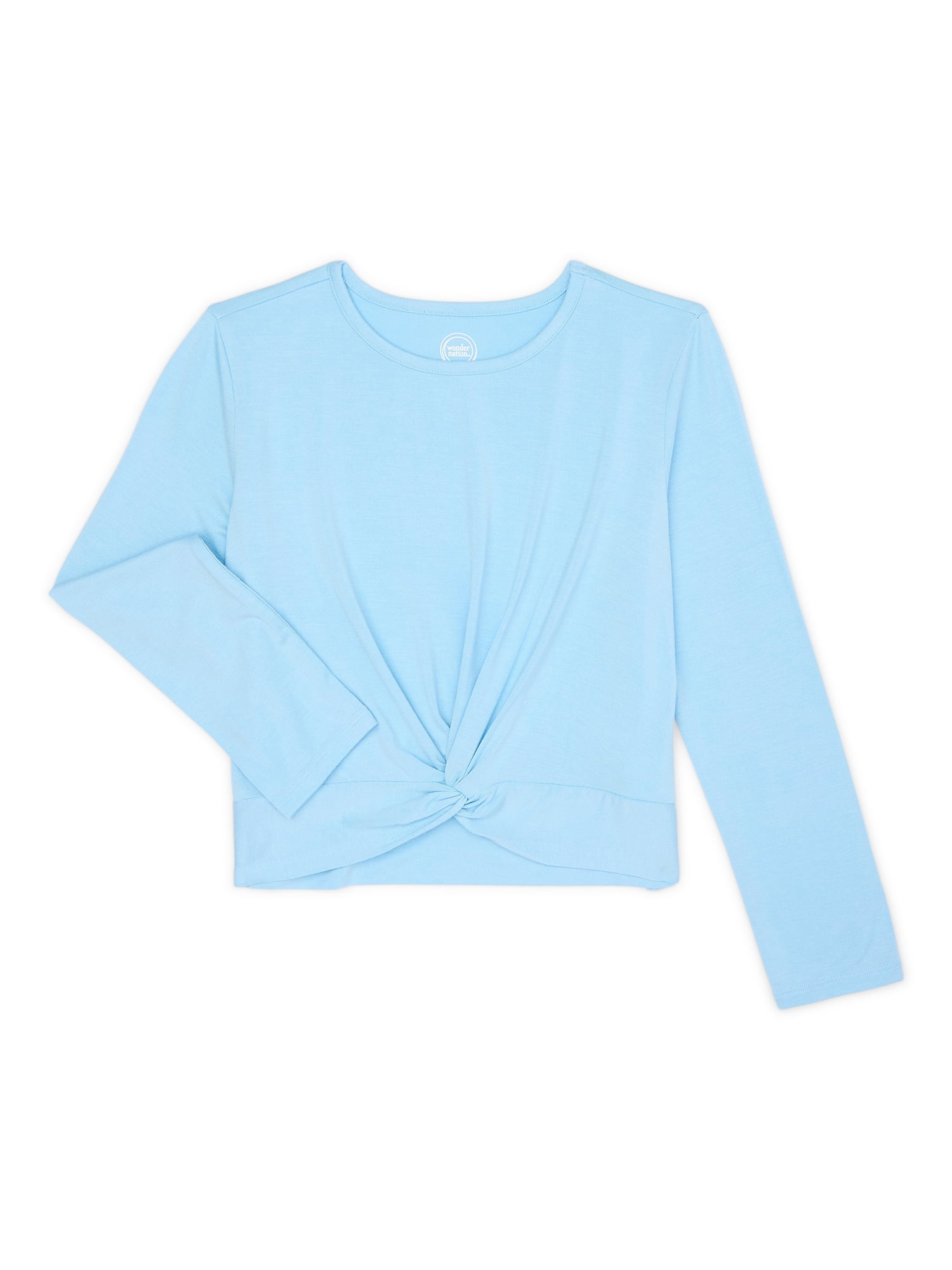 Wonder Nation Girls’ Twist Front Tee with Long Sleeves, Sizes 4-18 & Plus