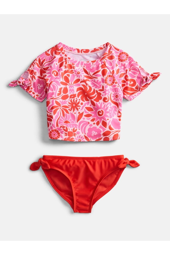 Girls Short Sleeve Rash Guard Swim Set, Two-Piece, Sizes 4-18