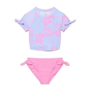 Wonder Nation Girls Short Sleeve Rash Guard Swim Set, Two-Piece, Sizes 4-18