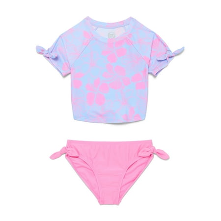 Wonder Nation Girls Short Sleeve Rash Guard Swim Set, Two-Piece, Sizes 4-18