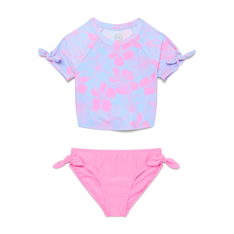 Wonder Nation Girls Short Sleeve Rash Guard Swim Set, Two-Piece, Sizes 4-18
