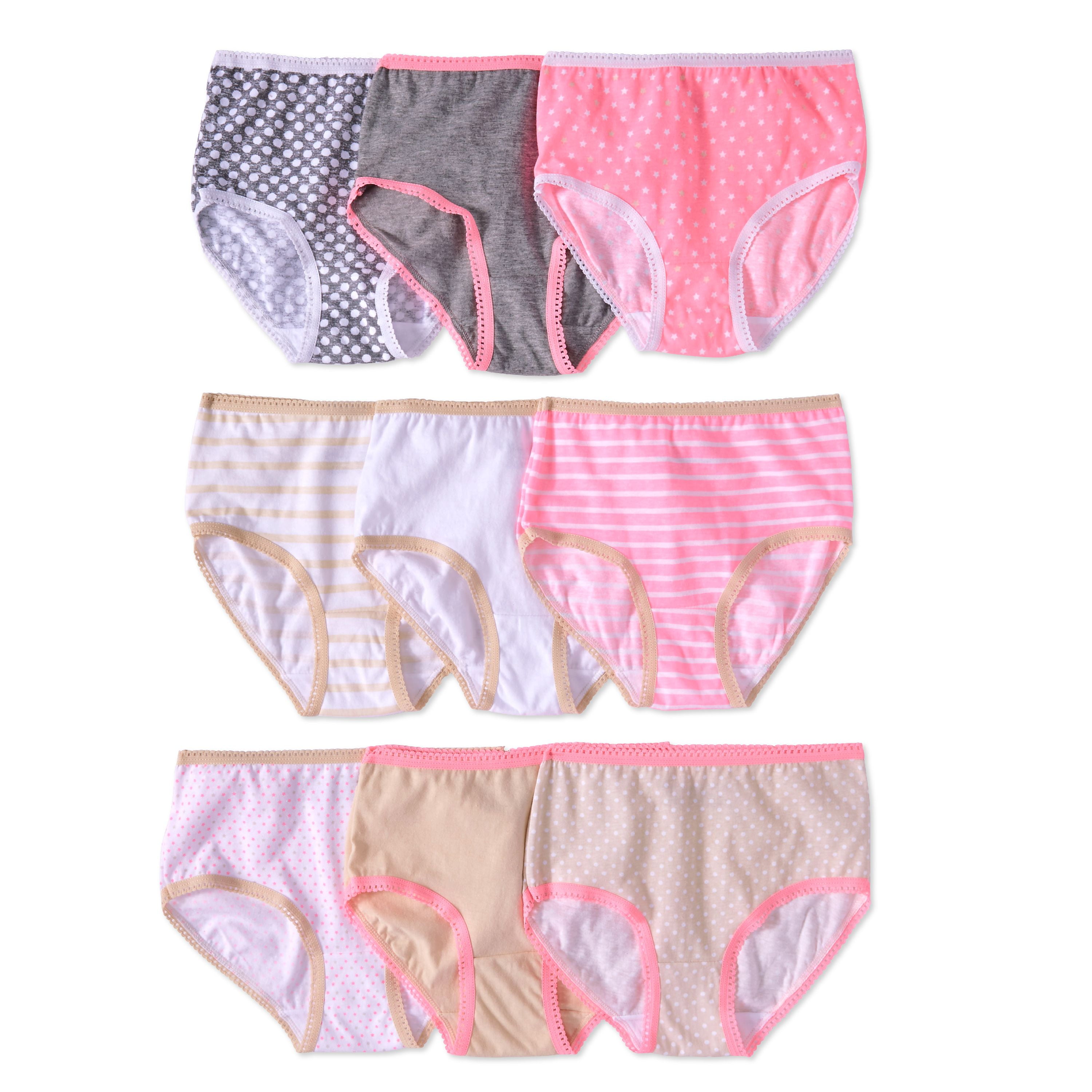 Wonder Nation Girls Underwear, 9 Pack 100% Cotton Brief Panties Sizes 4 -  16 