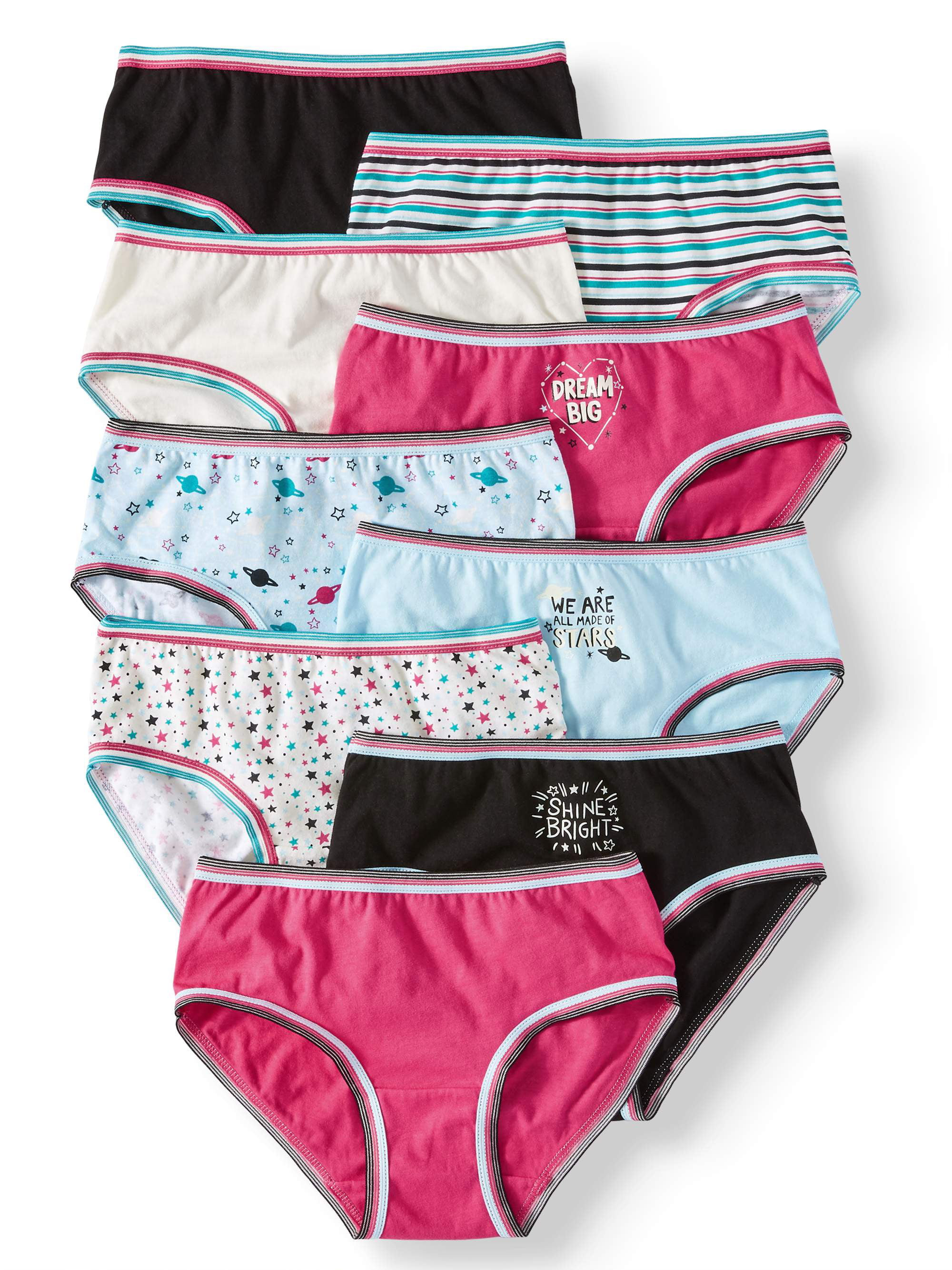 Wonder Nation Girls Underwear, 9 Pack 100% Cotton Brief Panties