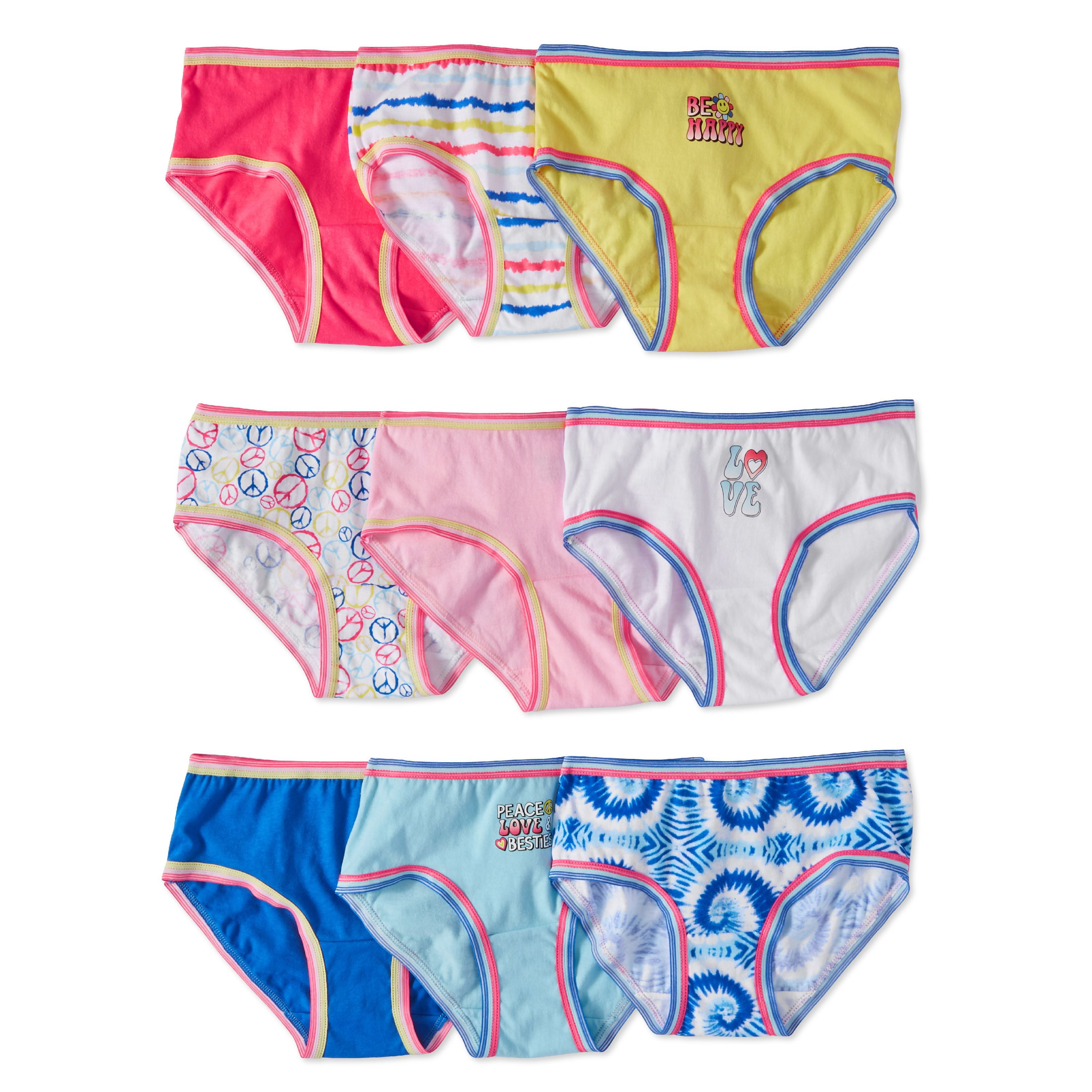Wonder Nation Girls Underwear, 9 Pack 100% Cotton Hipster Panties (Little Girls & Big Girls)