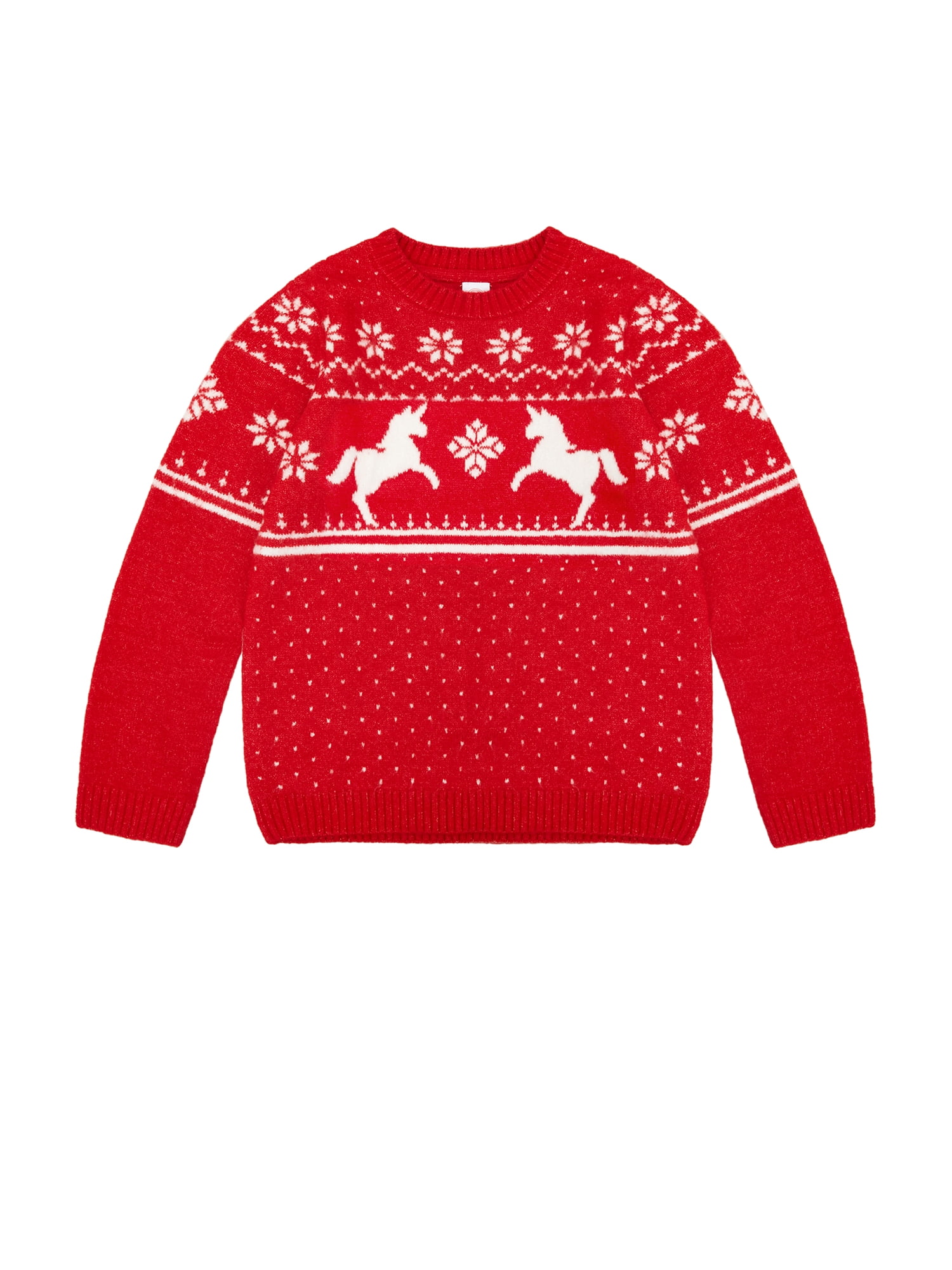 Wonder Nation Girls Holiday Fair Isle Sweater, Sizes 4-18 & Plus