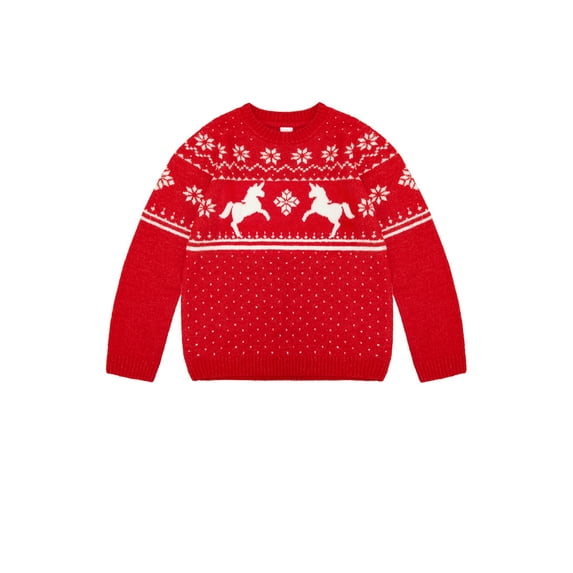 Wonder Nation Girls Holiday Fair Isle Sweater, Sizes 4-18 & Plus