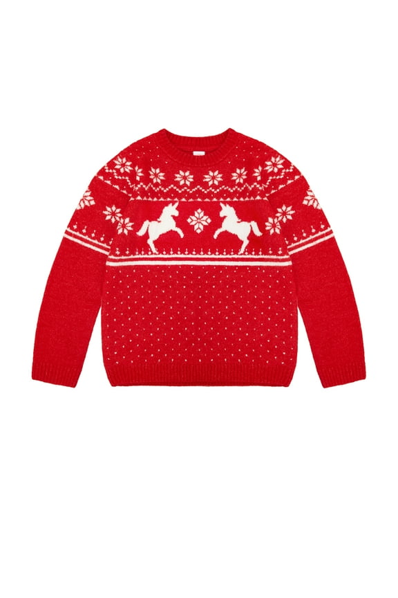 Girls Holiday Fair Isle Sweater, Sizes 4-18 & Plus