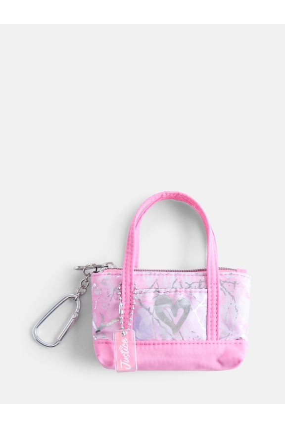 Girl's Mini Tote Bag Charm, Pink Crackle