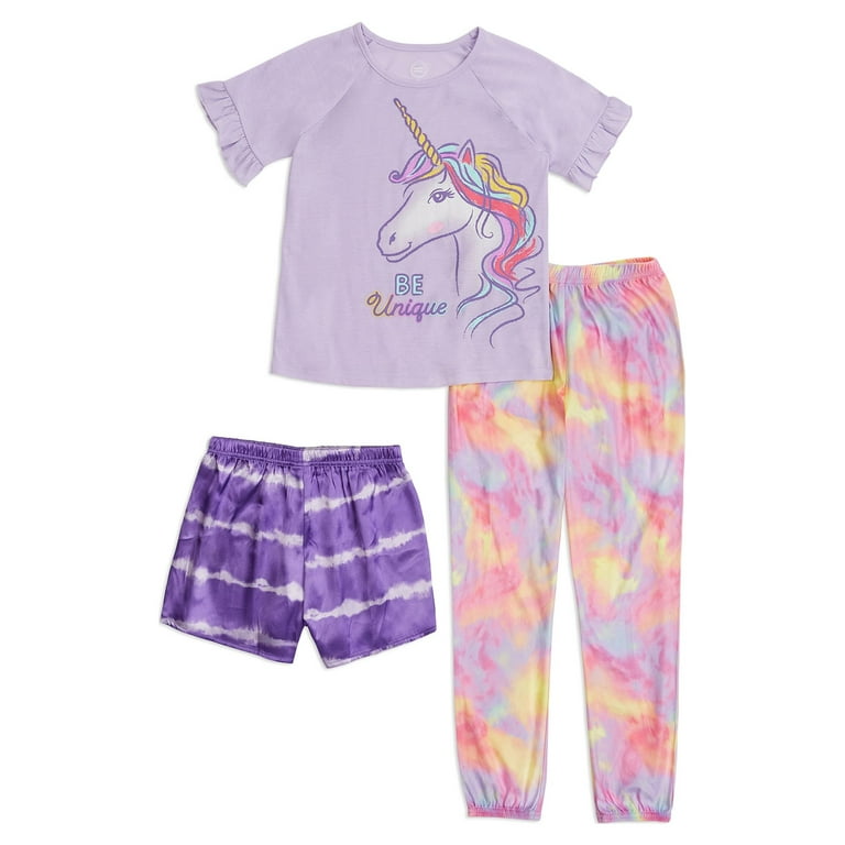 Wonder Nation Girls Unicorn Short Sleeve Top Jogger Sleep Short