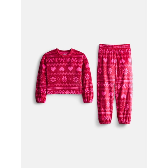 Wonder Nation Girls Velour Long Sleeve Top and Sleep Pants, 2-Piece Pajama Set, Sizes 4-18
