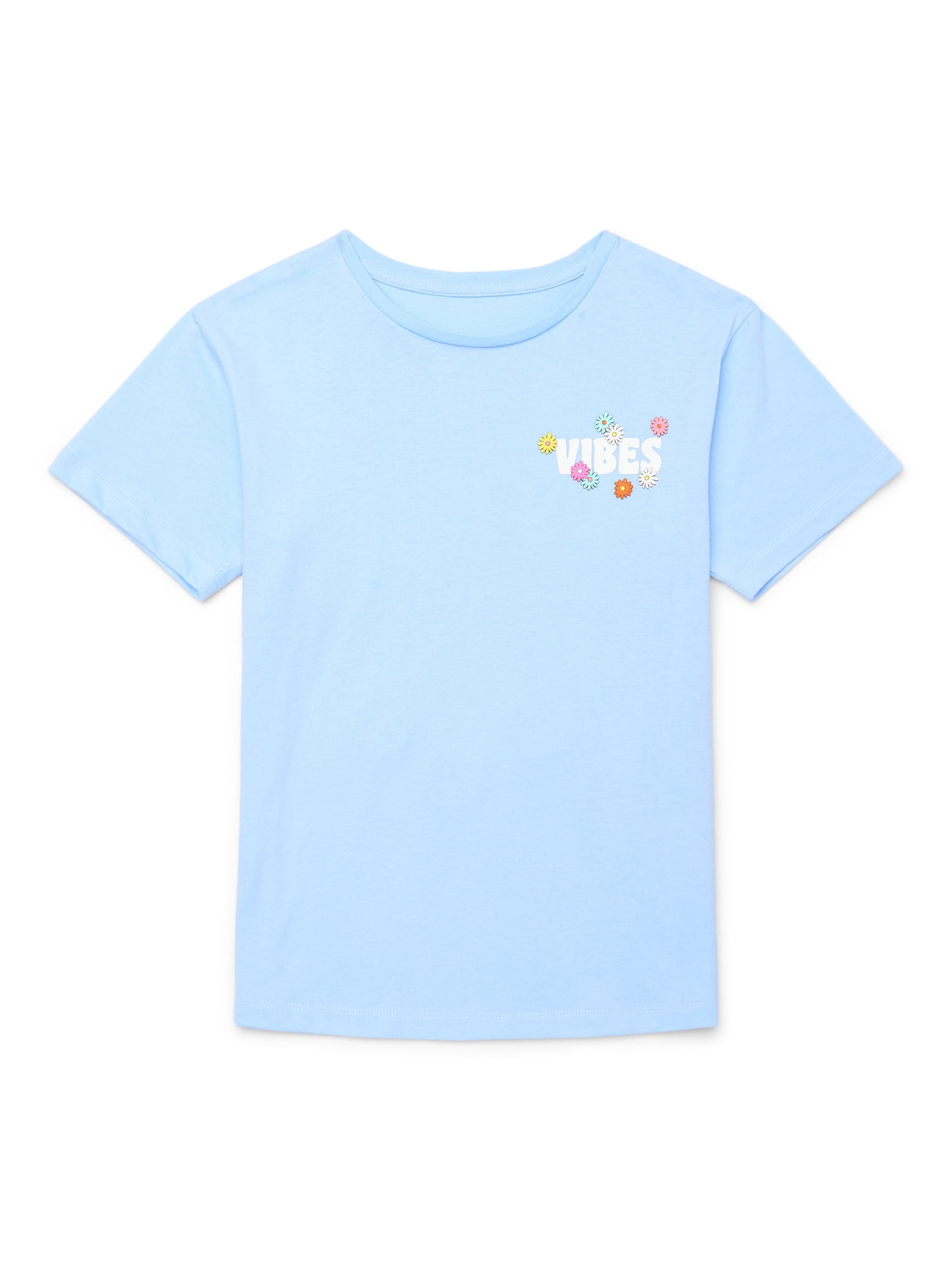 Wonder Nation Girls Vibes Flowers Short Sleeve Graphic T