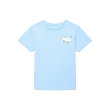 Wonder Nation Girls Vibes & Flowers Short Sleeve Graphic T-Shirt, Sizes 4-18