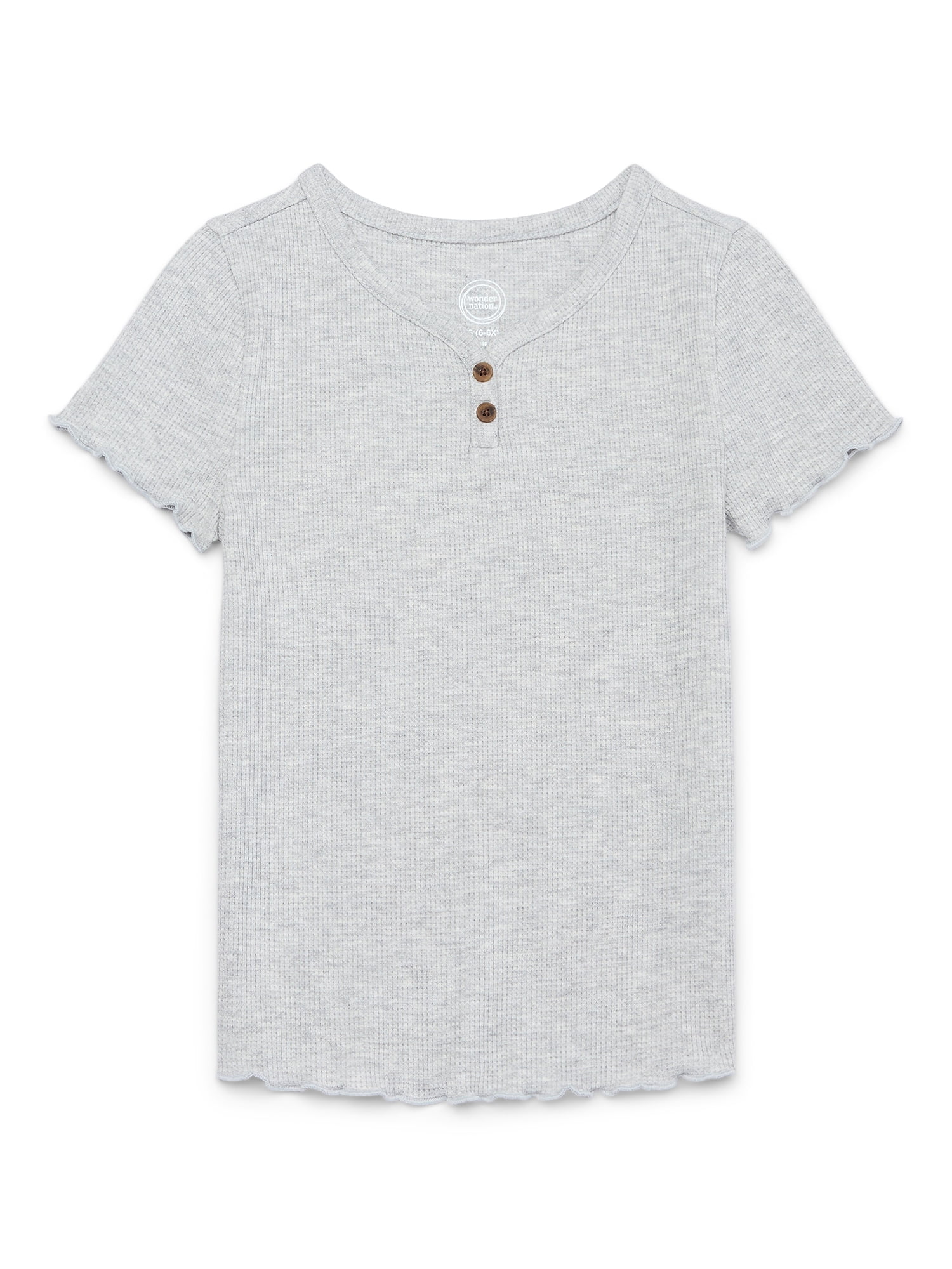 Wonder Nation Girls Waffle Knit Henley Top with Short Sleeves, Sizes 4