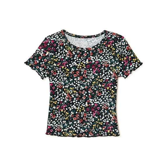 Wonder Nation Girls Waffle Top with Short Sleeves, Sizes 4-18 & Plus