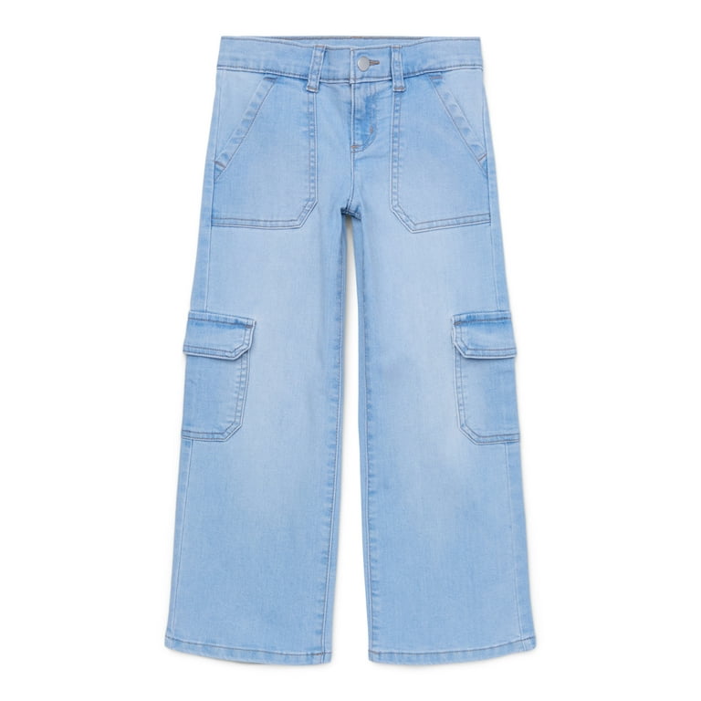 【WONDER WONDER】Keple Bijo Cargo Pocket Wide Denim Pants Wonder Nation Girls Wide Leg Cargo Jeans, Sizes 4-18 & Plus