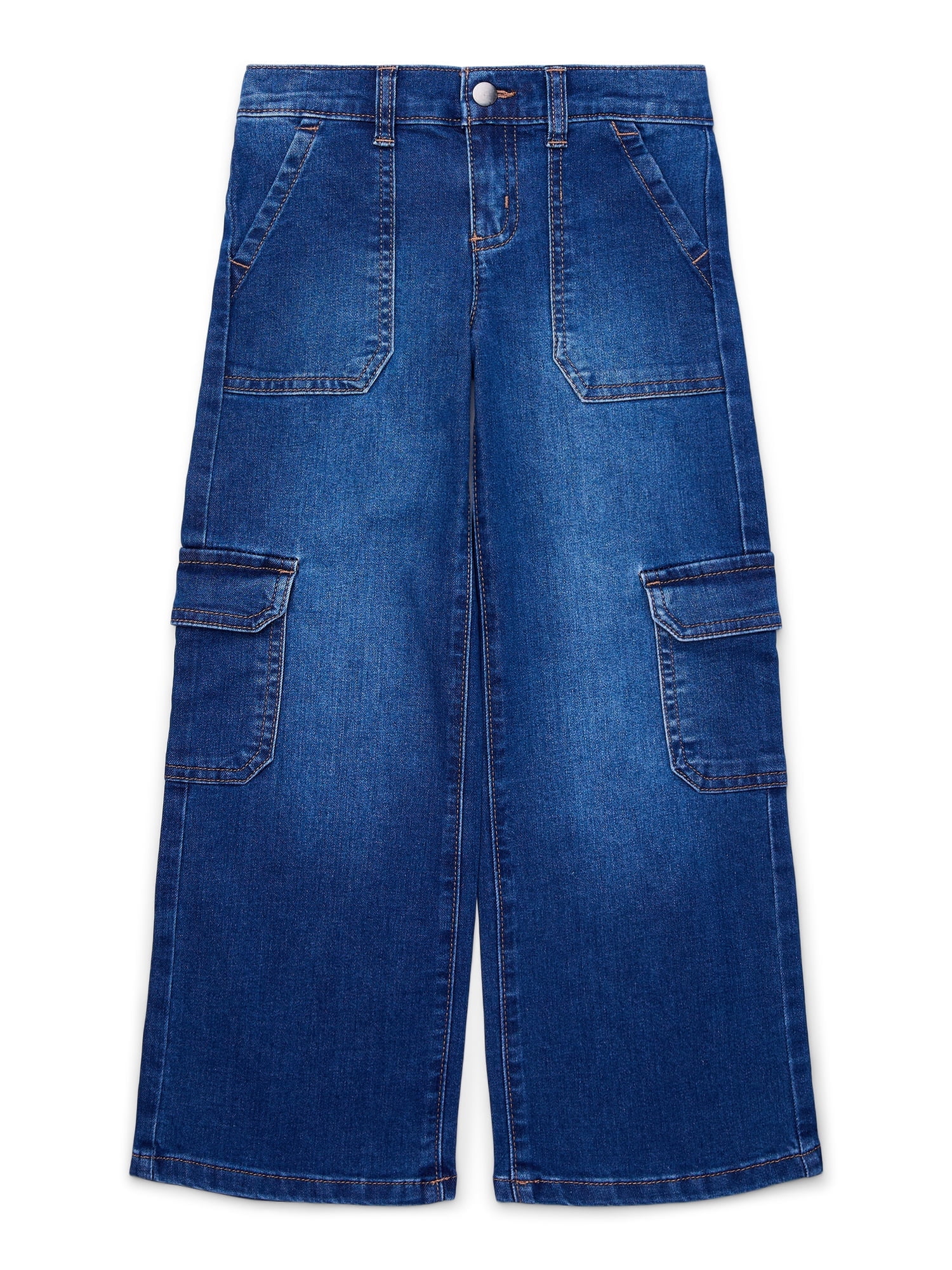 【WONDER WONDER】Parkle Diagonal Cargo Pocket Wide Denim Pt Wonder Nation Girls Wide Leg Cargo Jeans, Sizes 4-18 & Plus