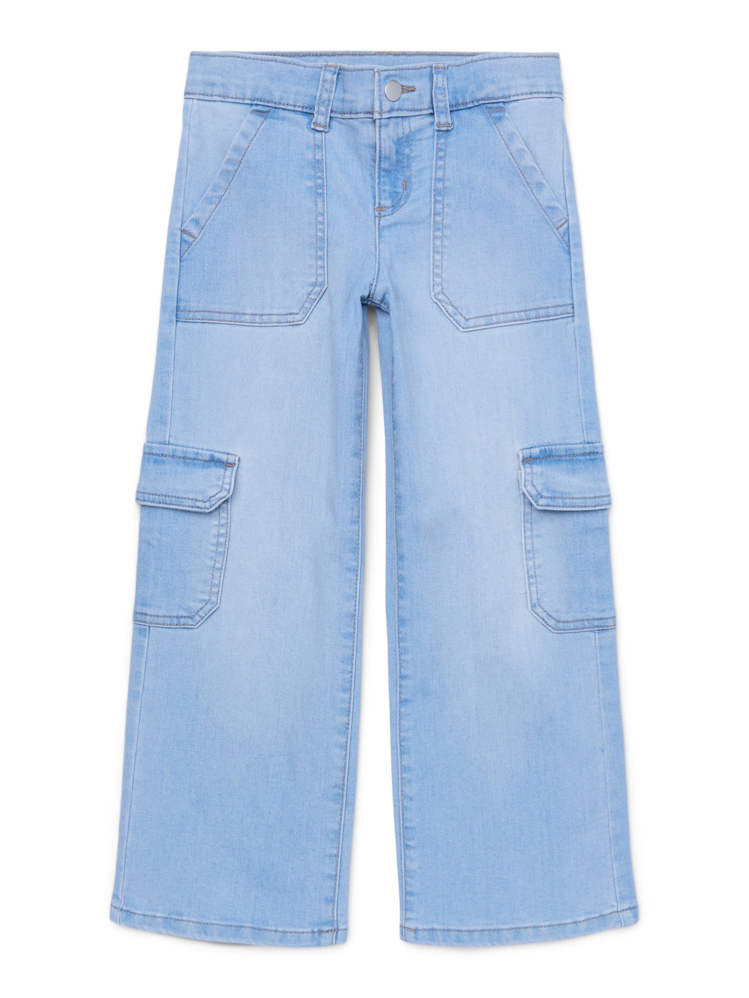 【WONDER WONDER】Poching Cargo Long Wide Denim Pants Wonder Nation Girls Wide Leg Cargo Jeans, Sizes 4-18 & Plus