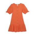 Wonder Nation Girls Woven Button Down Dress with Ruffle Hem, Sizes 418