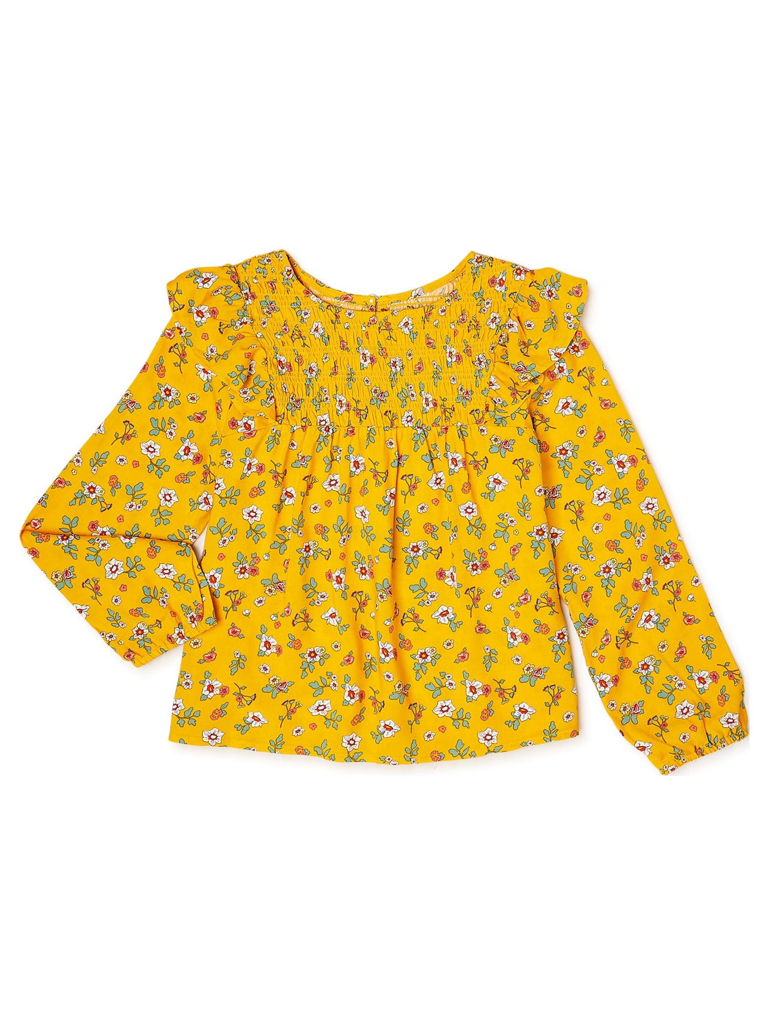 Wonder Nation Girls Woven Ruffle Top with Long Sleeves, Sizes 4-18 ...