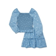 Wonder Nation Girls Woven Smocked Top and Ruffled Skirt Set, 2-Piece, Sizes 4-18