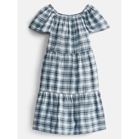Wonder Nation Girls Woven Tiered Dress with Short Sleeves, Sizes 4-18