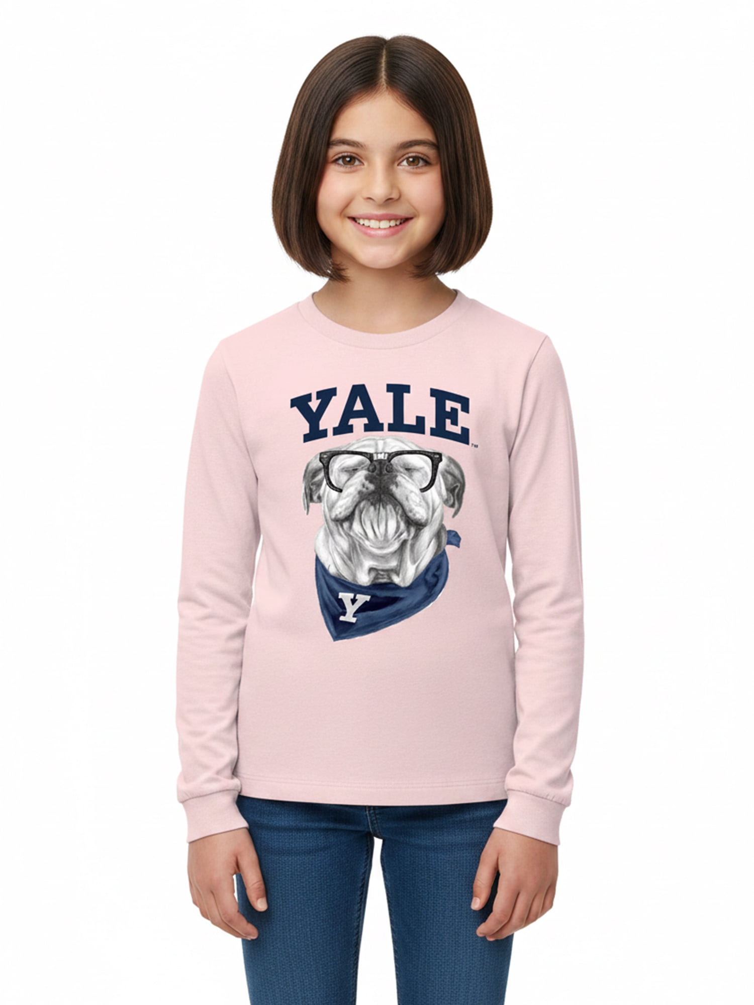 Wonder Nation Girls Graphic Yale Bulldog Tee with Long Sleeves, Sizes 4–18