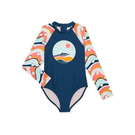 Wonder Nation Girls Zip Rashguard Swimsuit, 1-Piece, Sizes 4-18 & Plus