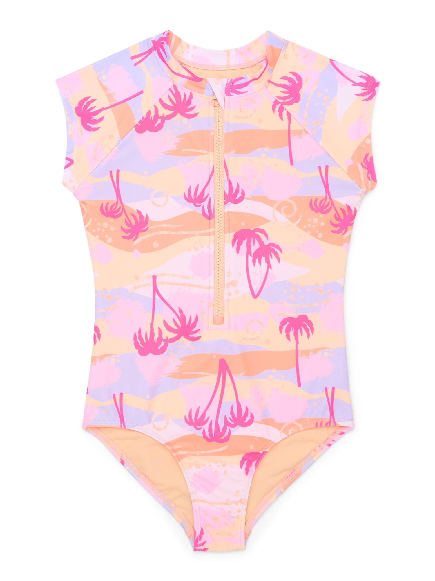 Wonder Nation Girls Zip Up One Piece Rashguard With UPF 50 Sizes 4 18 wonder-nation-girls-zip-up-one-piece-rashguard-with-upf-50-sizes-4-18