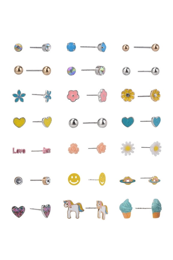 Gold and Silver Tone Heart, Flower and Whimsy 21 Pair Adult Female Womens Earring Set