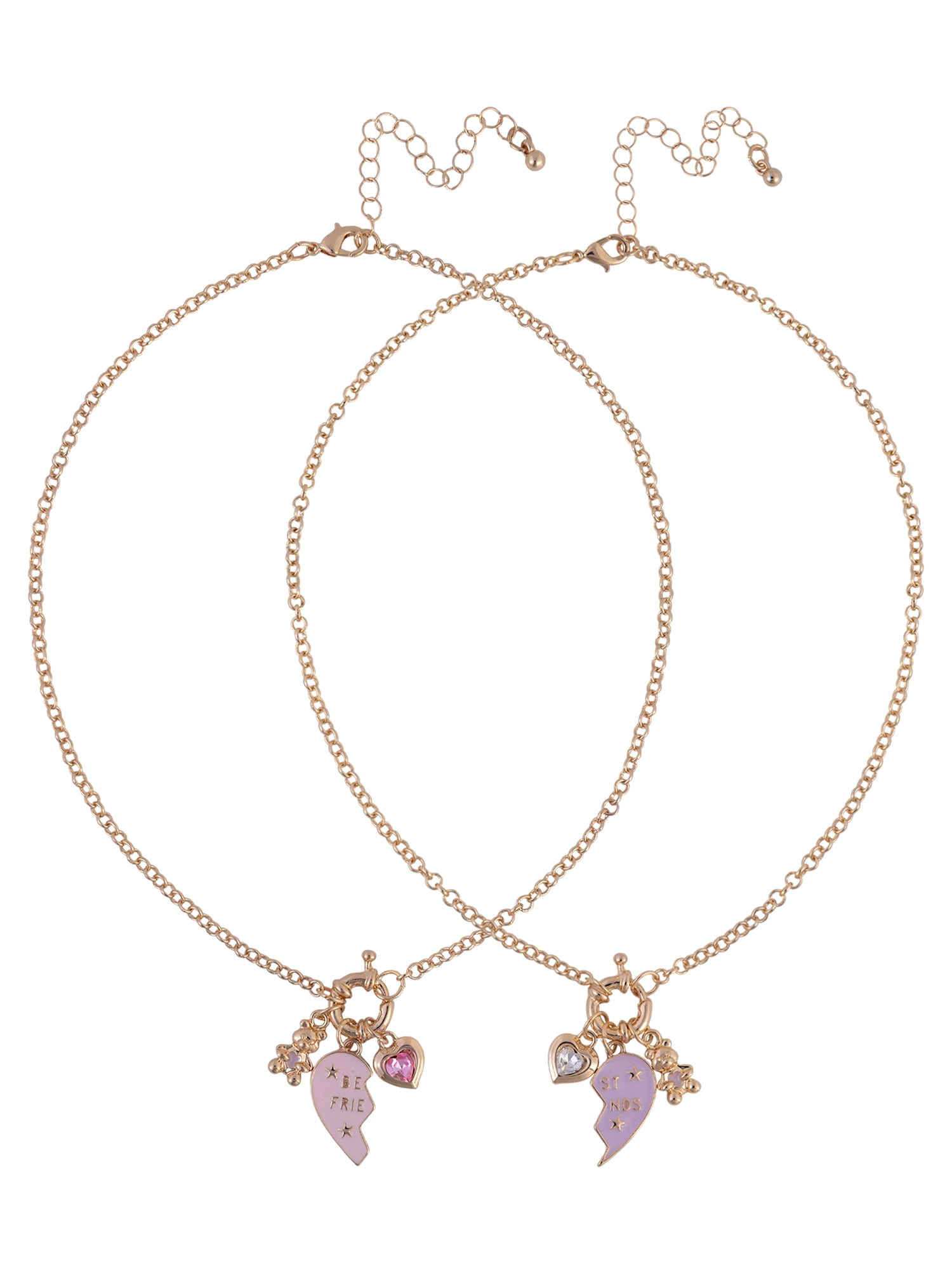 Wonder Nation Goldtone 2pc "Best Friends" Hearts and Bear Charms Necklace Set