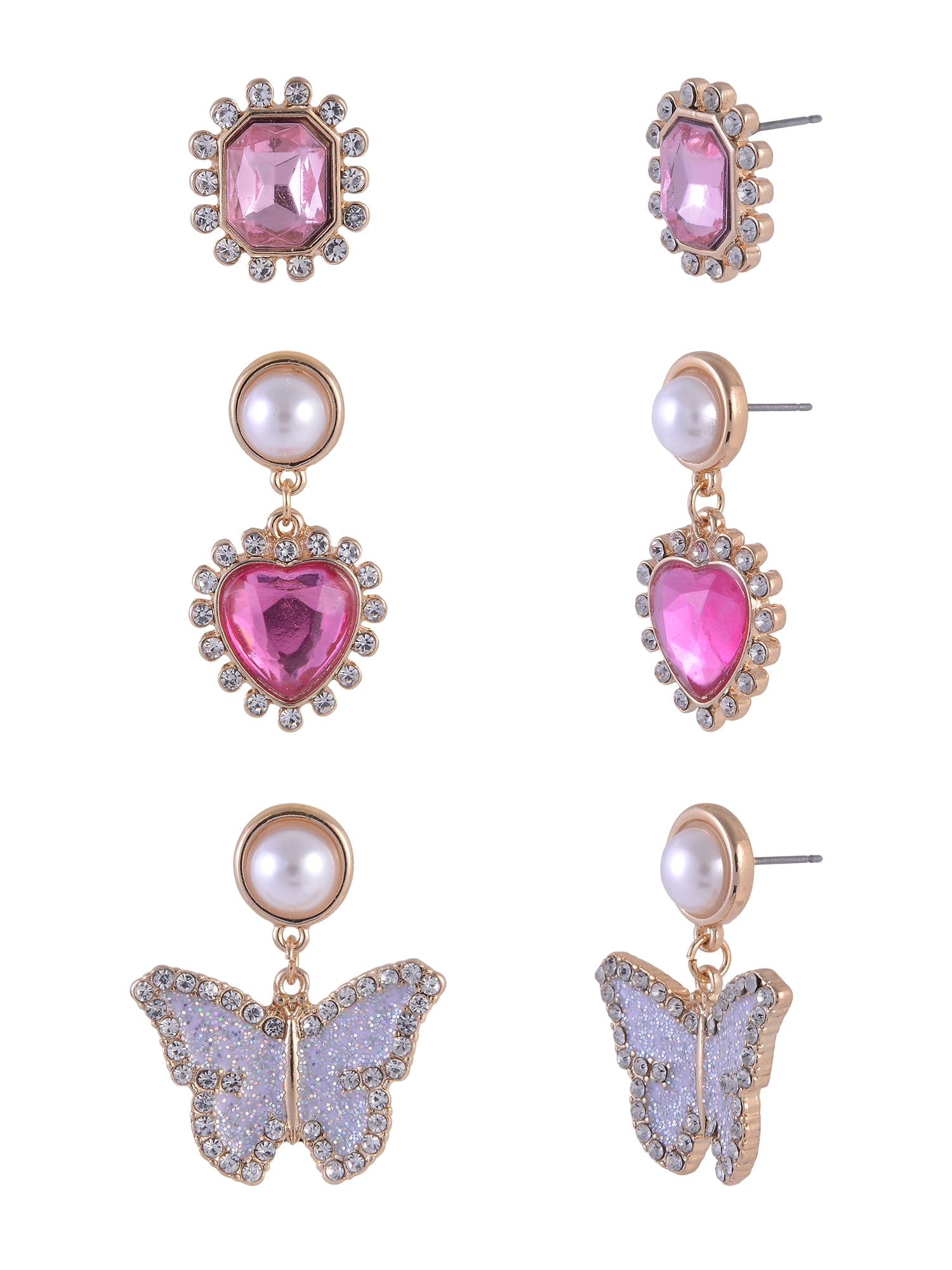 Wonder Nation Goldtone 3pc Butterfly Multi Stone Glitter Drops Earring Set