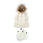 Wonder Nation Girls Double Pom Hat and Glove Set, 2-Piece Set