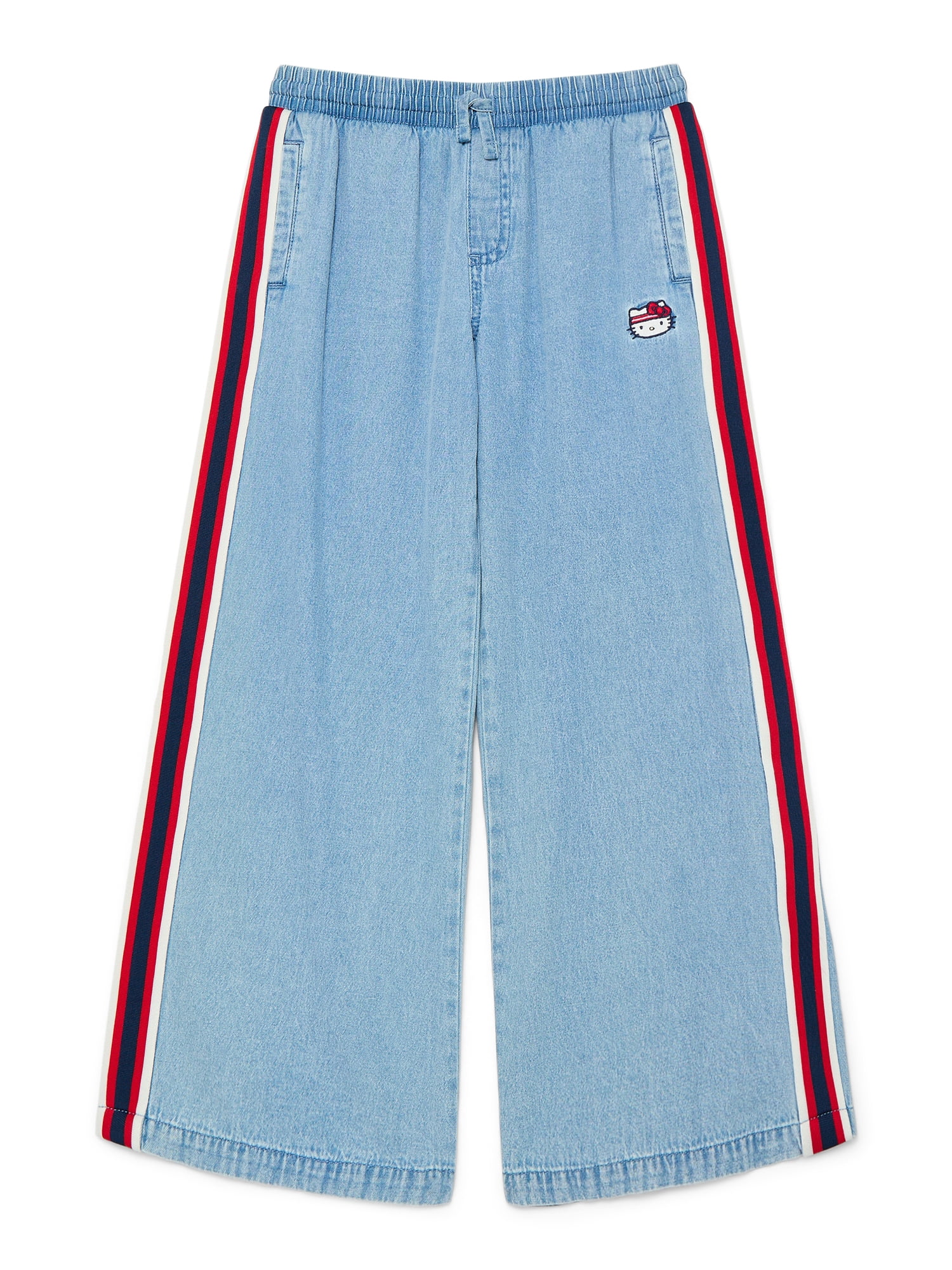 Wonder Nation Hello Kitty Little and Big Girls Cotton Pull On Denim Pants, Sizes 4-18