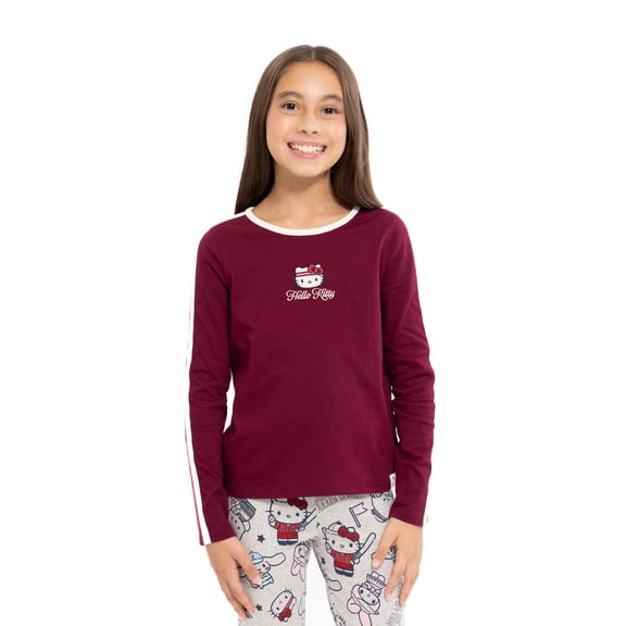 Wonder Nation Hello Kitty Girls Cotton Graphic Tee with Long Sleeves, Sizes 4-18