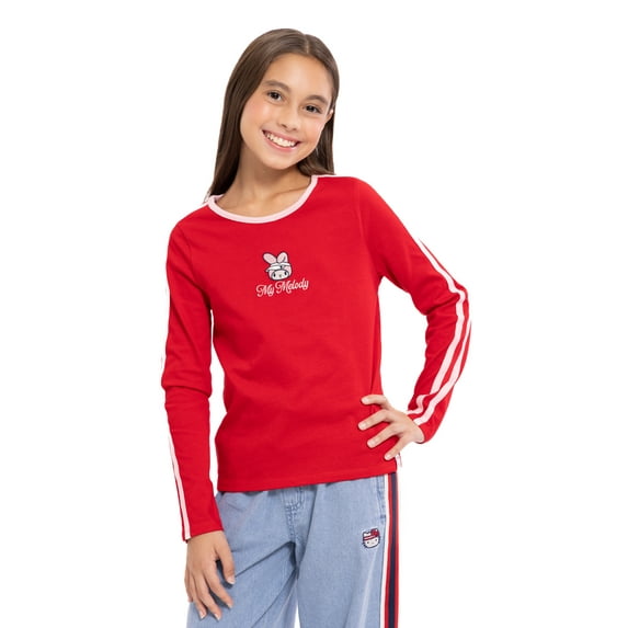 Wonder Nation Hello Kitty Girls Cotton My Melody Graphic Tee with Long Sleeves, Sizes 4-18