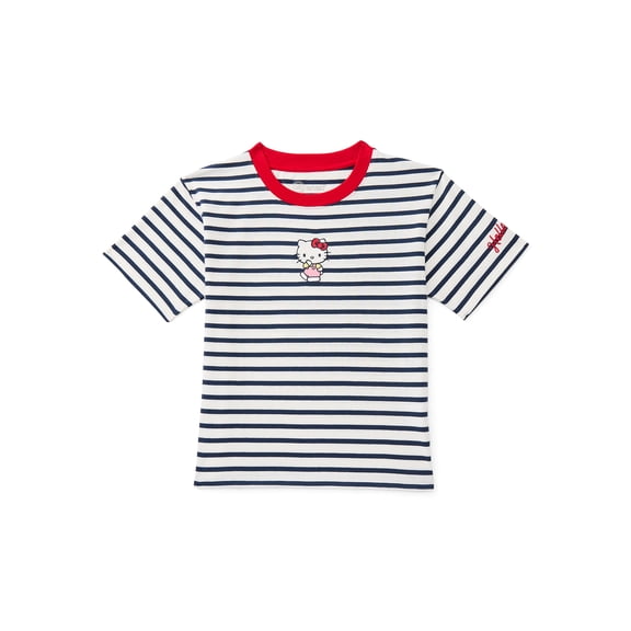 Wonder Nation x Hello Kitty Girls Stripe Graphic Tee with Short Sleeves, Sizes 4-16